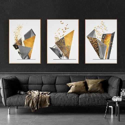 Peinture sur toile abstraite noire et dorée 30x45cm lot de 3 tableaux muraux salon sans cadre