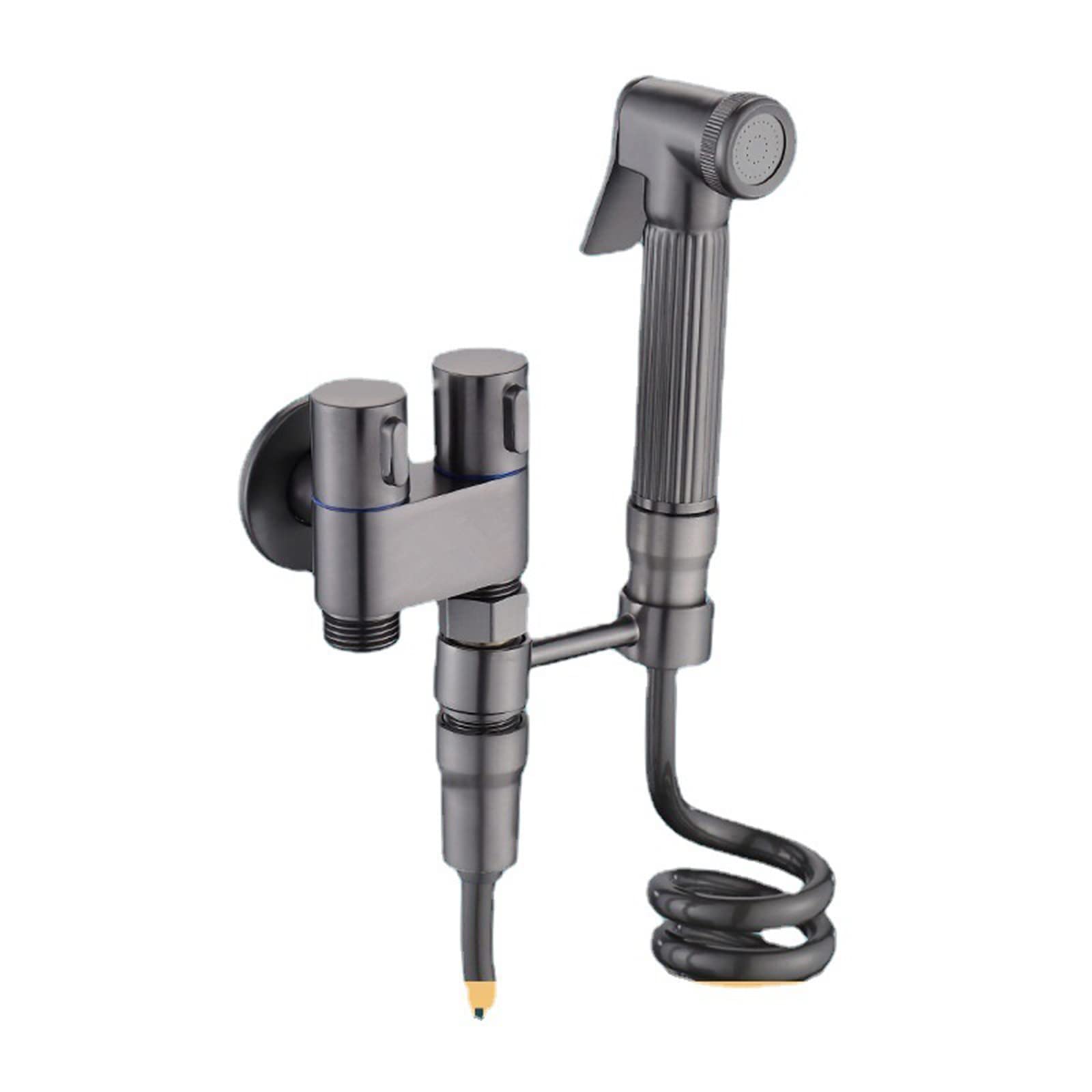 Kit de pulverizador de bidé de mano con control de agua caliente y fría, juego de pulverización de latón con pistola de acero inoxidable, color gris