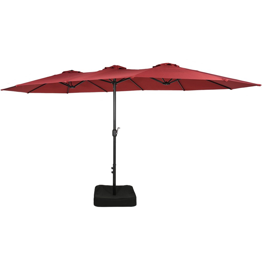 Amazon Com Iwicker 15 Ft Double Sided Patio Umbrella Outdoor Market Umbrella With Crank Umbrella Base Included Red Garden Outdoor
