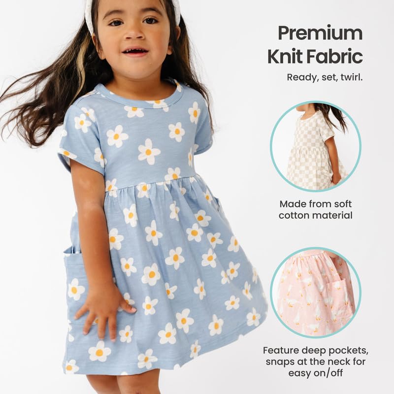 Copper Pearl T-Shirt Dress: Toddler Summer Dress with Deep Pockets and Wavy Hemline, Sizes 0-3M to 5T, Premium Knit Fabric2