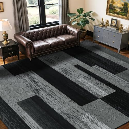 LIANLAM 10x14 Washable Area Rugs for Living Room&Bedroom(10x14,Black&Gray)