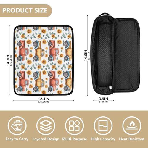 Bolsa organizadora portátil para herramientas de cabello con diseño de viejos camiones y girasoles, resistente al calor para planchas y rizadores miniatura 4