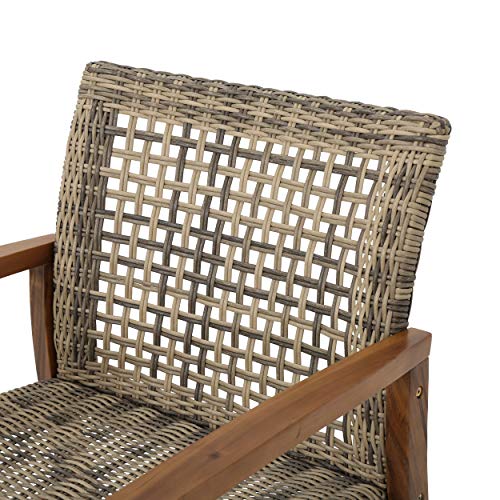 Christopher Knight Home Hampton Outdoor Mid-Century Wicker Club Chairs With Acacia Wood Frame, 2-Pcs Set, Natural Stained / Grey #TOP7
