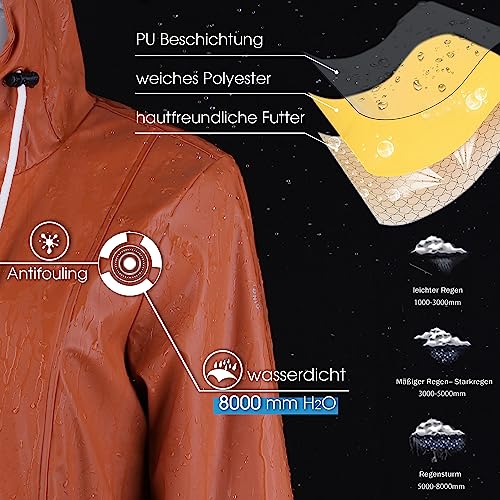 rhythm of the rain Regenjacke Damen mit Warm gefüttert Winterjacke Damen wasserdicht PU Regenmantel Friesennerz übergangsjacke mit Kapuze Karamell 42