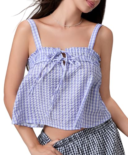 Women Y2k Plaid Tank Top Spaghetti Strap Peplum Camisole