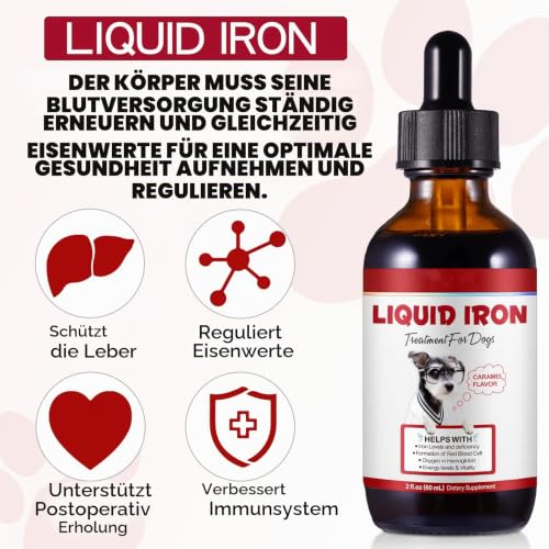 Flüssiges Eisen Ergänzungen Für Hunde,Liquii Eisen Tropfen Mit Folat Vc Und B12,Unterstützt Anämie,Niedrige Enerie-Spiegel Und Lethargie,Fördert Blutgesundheit,Bildung Von Roten Blutkörperchen-2 Fl.Oz
