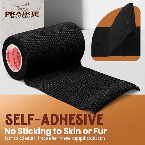 Image of Prairie Horse Supply 24 Rolls Black Self Adhesive Bandage Wrap 4 Inch Elastic Cohesive Vet Tape for First Aid, Medical, Sport & Animals Wound