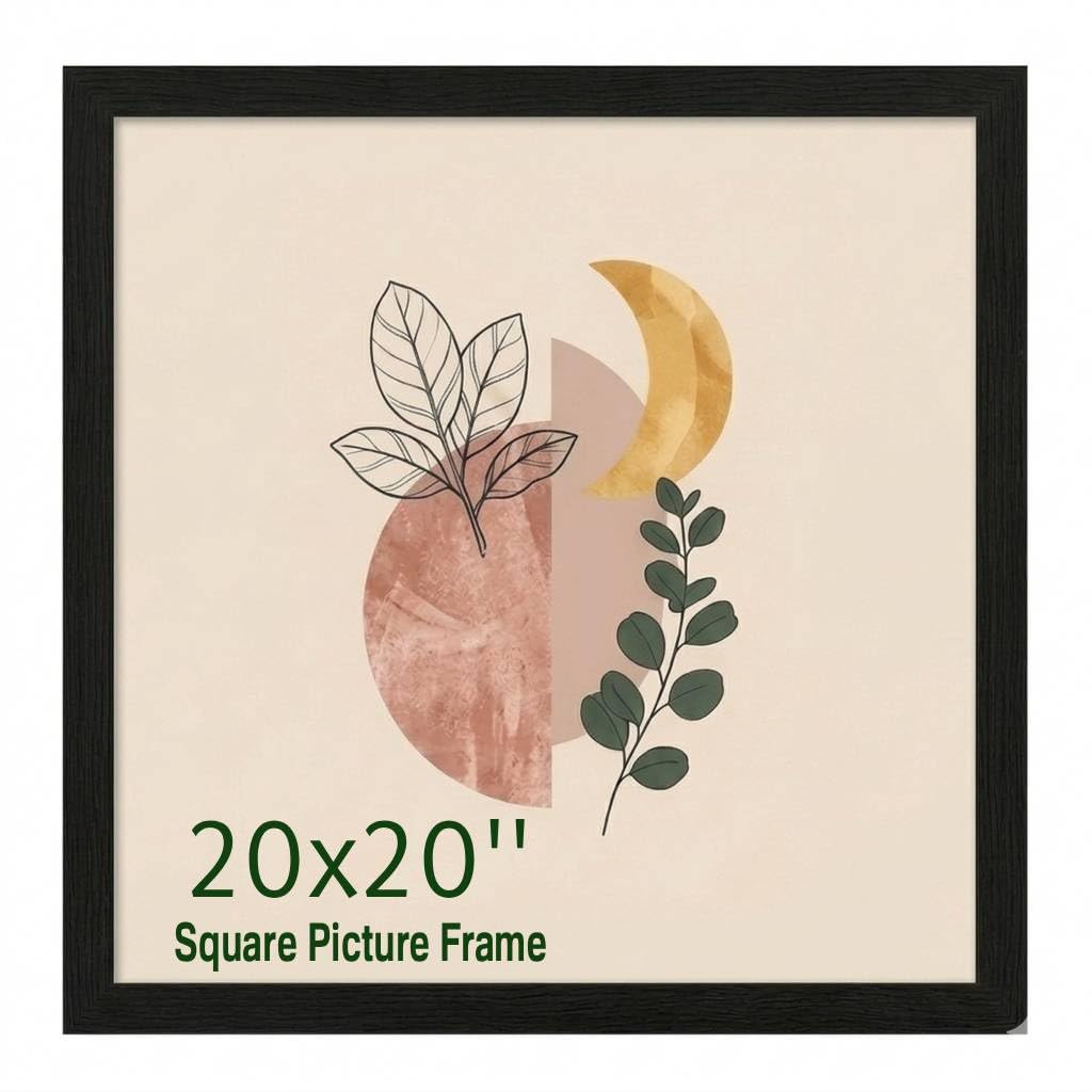 Artwork Frame 20x20 Inch – Black MDF Wood Picture Display - Shatterproof Acrylic Glazing for Safe Display - Dual-Orientation Wall Hanging