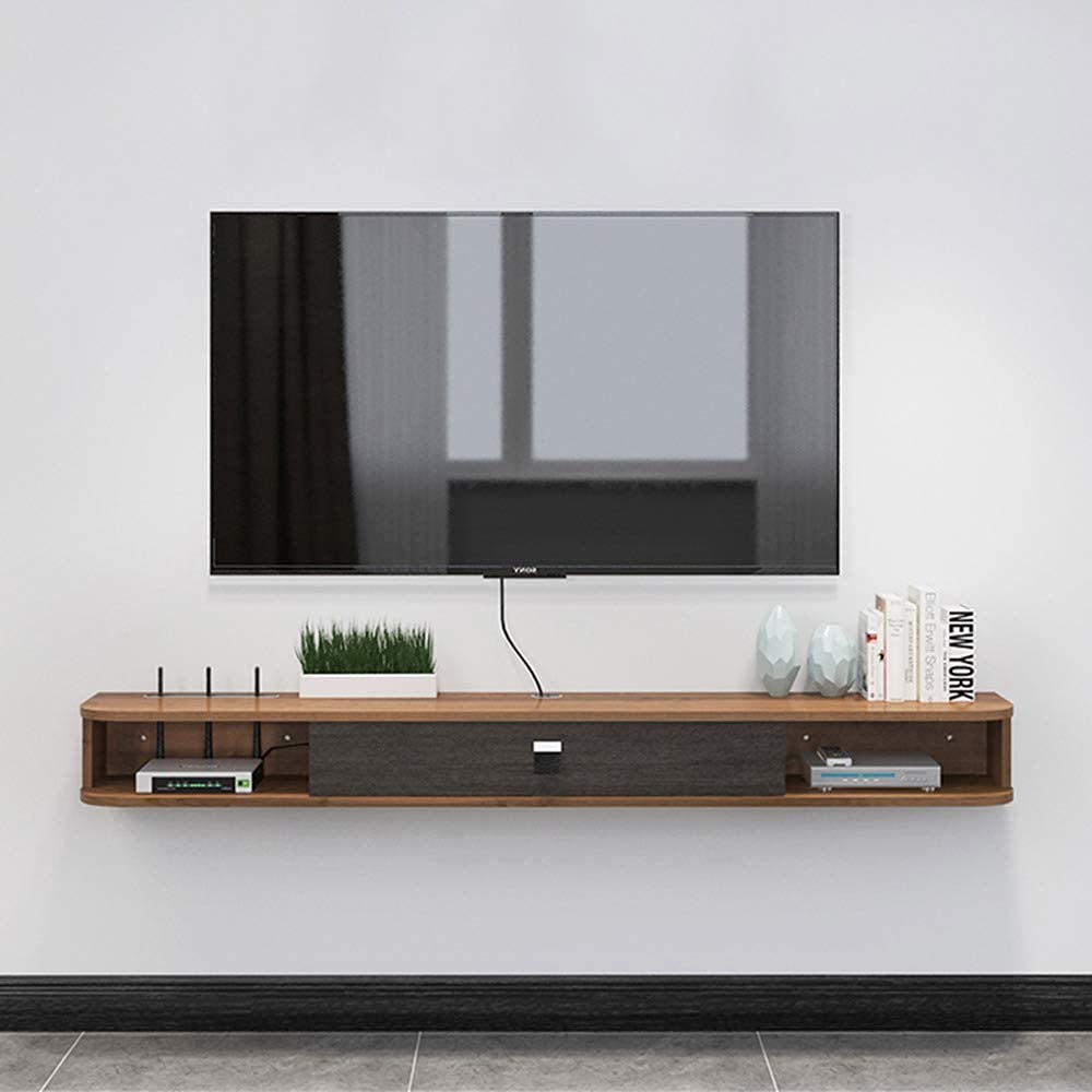 Mobiletto mobile per TV mobile Console multimediale fissata al muro, supporto per TV galleggiante in legno massello Unità di intrattenimento per montaggio a parete salvaspazio per soggiorno, camera da