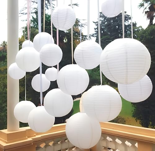 Wanna Party 5 Pcs White Paper Lanterns, Hanging Lamps for Home Decoration,Chinese Lantern,Japanese Lanterns,Hanging Round Paper Lantern Lamp for Pool Party Decorations (5002117)