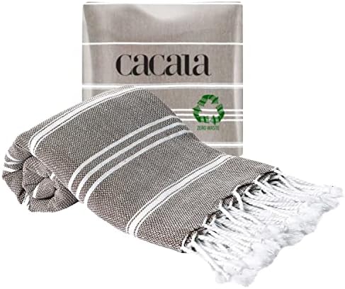 Cacala 100% Turkish Cotton Tea, Highly Absorbent Luxury Soft Quick Drying Dish Towel with Hanging Loop for Gym, Yoga, Bath, Sports, Cleaning and Kitchen, 48 in x 36 in, Light Brown
