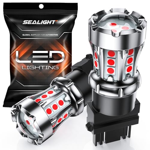 Image of SEALIGHT LED Brake Light Bulbs, 3157 LED Bulb Red, 600% Brighter 3056 3156 3057 Tail Light Bulbs with Projector Lens, for Parking Stop Lights, Automotive Tail Light Covers, Brilliant Red, Pack of 2