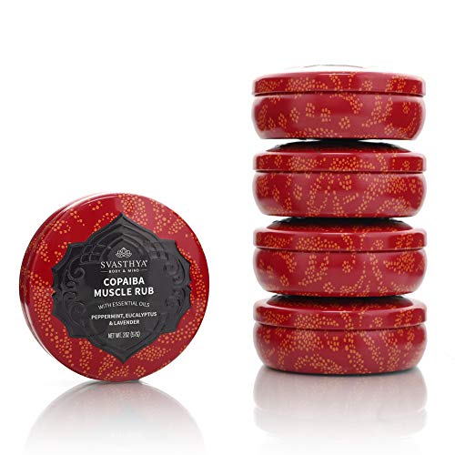 SVASTHYA BODY & MIND Copaiba Muscle Rub - Relieve Aching, Sore Muscles, Joint & Back Pains, Fast Acting Cooling Treatment, Copaiba, Essential Oils & Coconut Oil - Made in The USA, 2 oz -5 Pack