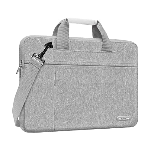 MOSISO 360 Protective Laptop Shoulder Bag Compatible with MacBook Air 15 inch M2 A2941 2023/Pro 16 2023-2019,15-15.6 inch Notebook with Front Horizontal&Vertical Pockets&Fix Handle&Belt, Gray