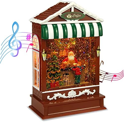 Christmas Snow Globe, Battery Operated Powered Coffee Shop Santa Snow Globe Spinning Water and Swirling Glitter for Christmas Decoration-Gift