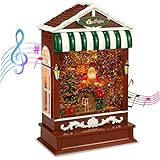 Christmas Snow Globe, Battery Operated Powered Coffee Shop Santa Snow Globe Spinning Water and Swirl