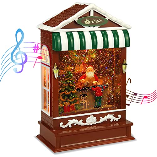 Christmas Snow Globe, Battery Operated Powered Coffee Shop Santa Snow Globe Spinning Water And Swirling Glitter For Christmas Decoration-Gift #TOP1