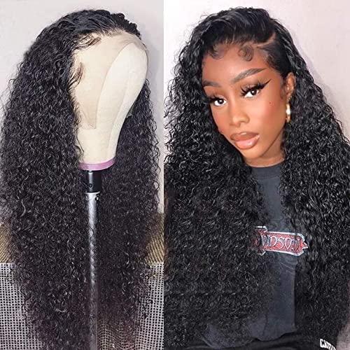 CYNOSURE HD Lace Frontal Wigs Human Hair Pre Plucked 180% Density 13x4 Kinky Curly Lace Frontal Human Hair Wigs for Black Women Real Human Hair Wigs Glueless 26inch Long Curly Wig Natural Black Color