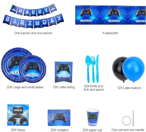 Video Game Party Decorations,Video Game Party Supplies Includes Banner, Plates, Cups, Napkins, Tablecloth,Gamer Birthday Decorations for Kids - Thumbnail 2