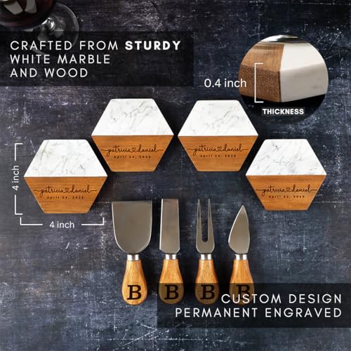 Tabla de cortar personalizada de mármol y madera rectangular miniatura 5