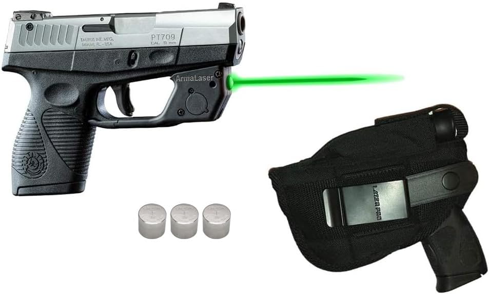 Laser Kit for Taurus® PT709 / PT740 Slim w/Tactical Holster, Touch-Activated ArmaLaser TR18GS / TR18G / TR18-G Green Laser & Extra Batteries