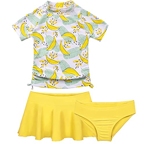 Cadocado Girls Swimsuit Rash Guard Girls' Swimwear Short Sleeve Bathing Suit 3 Pieces Kids Floral Swim Set with Skirt