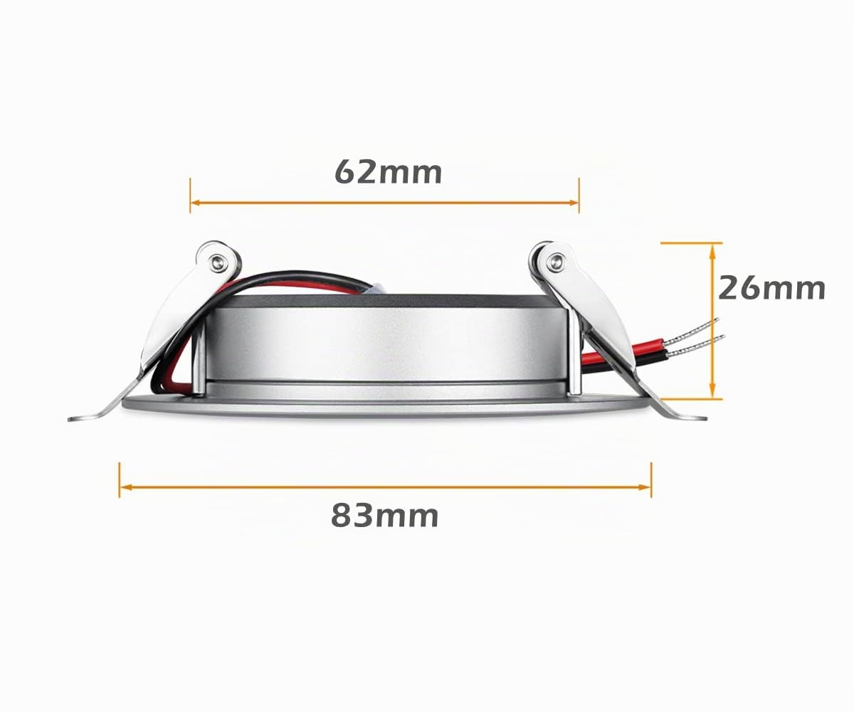 4 x 12V LED Einbaustrahler 3W 83mm 285lm Wohnmobil Boot Einbauleuchten Flache Spot Dimmbar Einbauspot für Camper Wohnwagen Bad, Loch 64-74mm 6000K Silber Aluminium CRI93