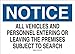 Brady 73405 Premium Fiberglass Traffic Sign: Industrial, 10" X 14", Legend "All Vehicles And Personnel Entering Or Leaving The Premises Subject To Search"