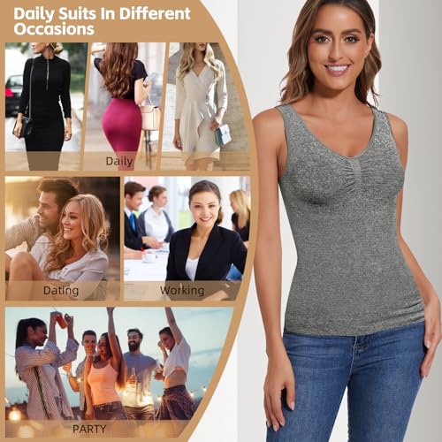 JOYSHAPER Women's Shapewear Tops Padded Bra Shapewear Camisole V-Neck Cami Shaper Compression Tank Tops for Tummy Control Shapewear Grey M — view 5