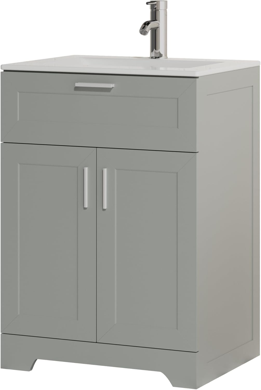 24 Inch Bathroom Vanity with Ceramic Sink, Under Sink Vanity Cabinet, Freestanding Vanity for Bathrooms, Bathroom Storage Vanity with 2 Doors and1 Drawer (Grey, 24", with Sink)