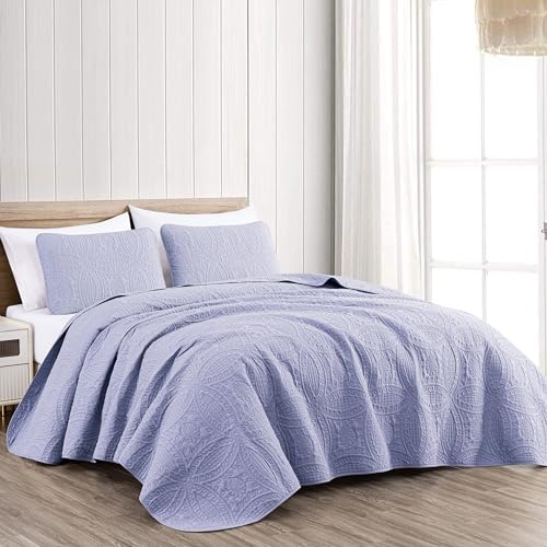Image of Chezmoi Collection Austin 3-Piece Oversized Bedspread Coverlet Set (Queen, Lavender)