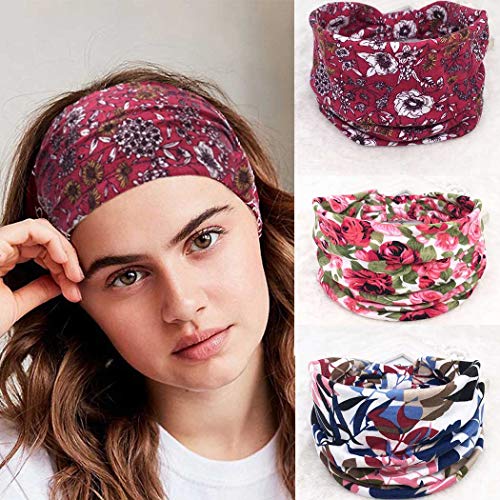 Zoestar Boho Cross Headband Stretchy Headbands Wide Elastic Turban Hair Band Yoga Head Wraps for Women and Girls (Style 5)