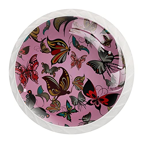 Boutons d'armoires ronds papillon rose pour tiroirs de meuble - 3