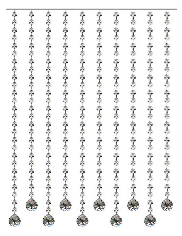 7Rock Crystal Glass Height Adjustable Octagonal Strings Bead Hanging Curtain with 30mm Crystal Drop Ball (7ftx20string) (140 Feet) UpDown Design (Transparent Color)