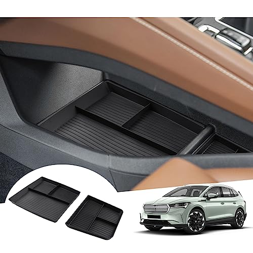 Boîte de rangement console centrale Skoda Enyaq iV 2021-2025 GAFAT en caoutchouc souple 2 pièces