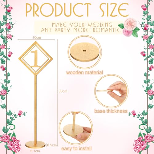 Lineshading 30 Pcs Wood Table Numbers for Wedding Reception Gold Wedding Seat Numbers with Holder Base Table Numbers 1-30 Rustic Table Number Stands for Wedding Party Restaurant Event Catering