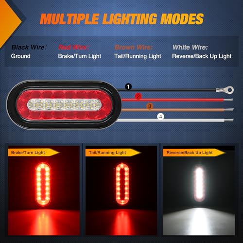 Image of Nilight 6Inch Oval Trailer Tail Light 2PCS Red Brake Stop Turn White Reverse Back Up Lights with Flush Mount Grommets Plugs Mounting Brackets for RV Truck Luggage Rack