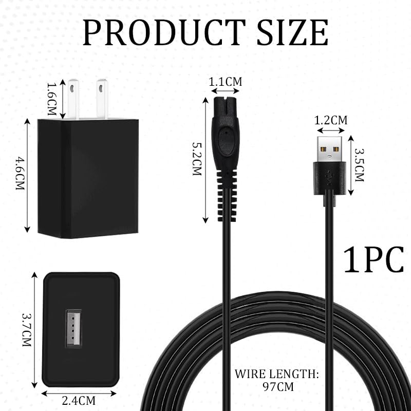 5V 1A USB Shaver Charger Compatible with Philips Norelco 3000 5000 7000 9000 Series Razor, Replacement Charging Cable for 2400 3600 3900 5400 7800 MG5910 MG7910 MG9510 MG9520 Trimmer(1M)
