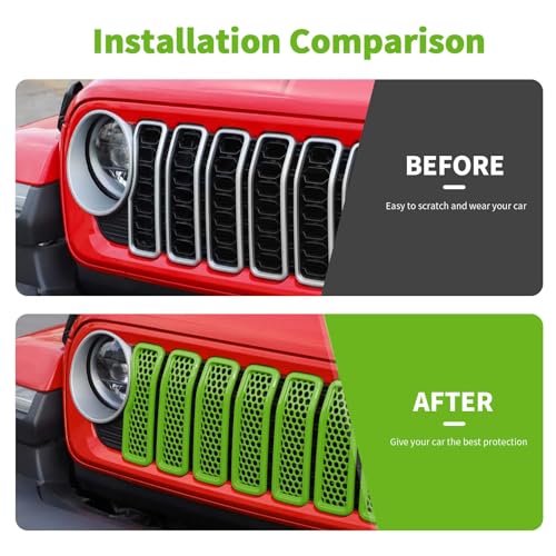 Image of Front Grill Insert Mesh Grille Inserts Cover Kit 7Pcs Compatible with 2024-2025+ Jeep Wrangler JL JLU & Gladiator JT Exterior Accessories (Green)