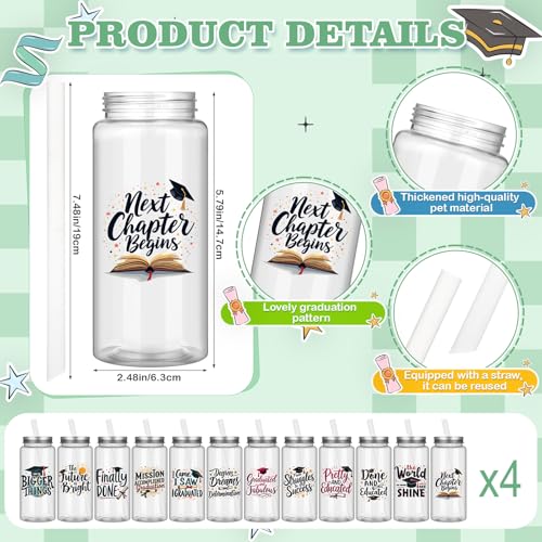 Reallnaive 48 Pcs 2025 Graduation Gifts Bulk Graduation Plastic Cups 13. 5 oz Class of 2025 Mason Jars with Straws Reusable Happy Class Tumbler for Congrats Grad Party Gifts
