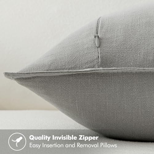 Image of MIULEE Decorative Linen Pillow Covers 18x18 Inch Light Gray Boho Farmhouse Neutral Couch Throw Pillows for Bed Pack of 2 Accent Modern Pillowcase Sofa Livingroom Home Decor