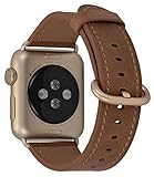 Apple Watch Band 38mm Women - PEAK ZHANG Caramel Vintage Genuine Leather Replacement Wrist Strap with Gold Adapter and Buckle for Apple Watch Series 2,Series 1,Sport,Edition