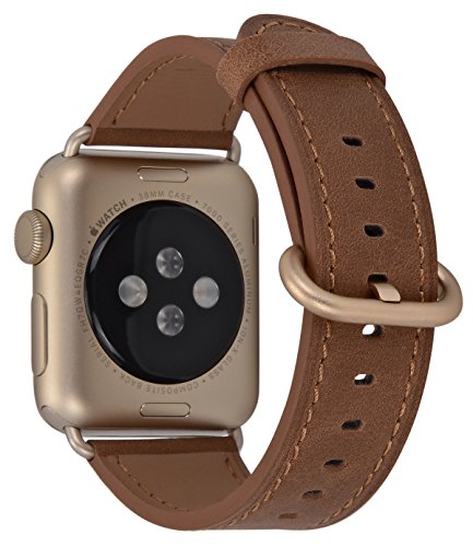 PEAK ZHANG Compatible with Apple Watch Band, 38mm 40mm Women Top Grain Leather Strap for iWatch Series 5,4,3,2,1 (Caramel+Champagne Gold Clasp, 38mm 40mm S/M)