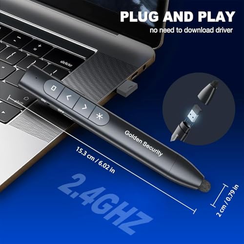 Golden Security Presenter, Powerpoint Fernbedienung Präsentationsfernbedienung Pointer für Präsentationen, Powerpoint Presenter, Power Pointer Presenter mit Schreiben, Hyperlink & Volumen Kontrolle