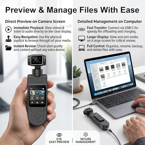 Image of 1080P Handheld Vlog Camera Portable Pocket Action Camera with Rotatable Lens, Mini Body Cam with Audio and Video Recording for Outdoor Sports, Cycling, Travel Vlogging Gimbal Camera