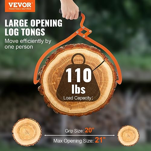 Image of VEVOR Log Tongs, 20 inch 2 Claw Logging Skidding Tongs Non-Slip Grip, Steel Hand Log Grapple with 110 lbs Loading Capacity, Log Lifting, Handling, Dragging & Carrying Tool