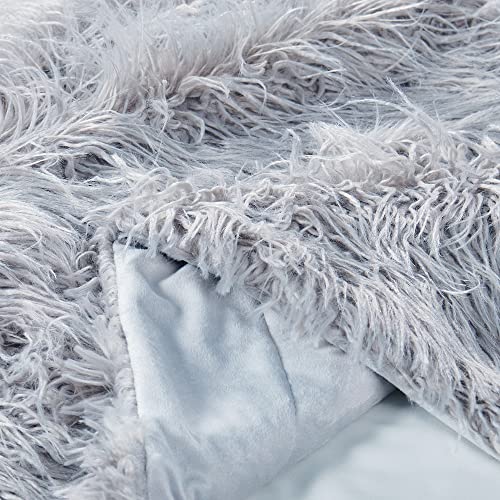 Home Soft Things Mongolian Fluffy Faux Fur Throw, Silver Cloud, 50" X 60", Decorative Throw For Bedroom Living Room Warm Plush Shaggy Throw Blankets For Bed Couch Sofa Chair Pets, Gift, Home Décor #TOP5