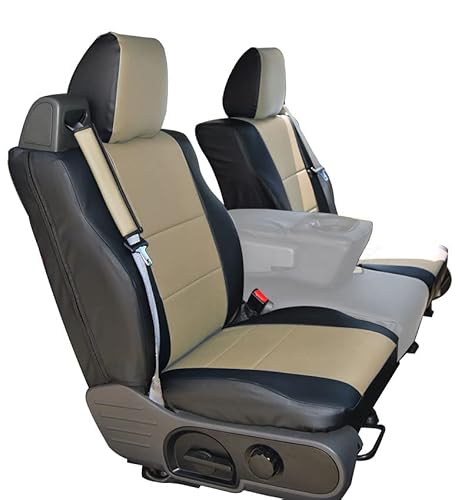 Iggee for 2004-2008 Ford F-150 Built in Seatbelt Type Artificial Leather Custom Exact fit 2 Front seat Covers (Black/Beige)
