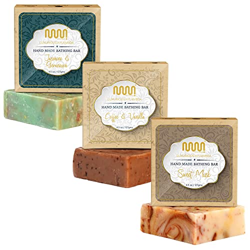 MasterMedi All Natural Soap Bar Jasmine & Gerenium|Coffee & Vanilla|Sweet Musk, Softer & Smoother Skin, Handmade Organic