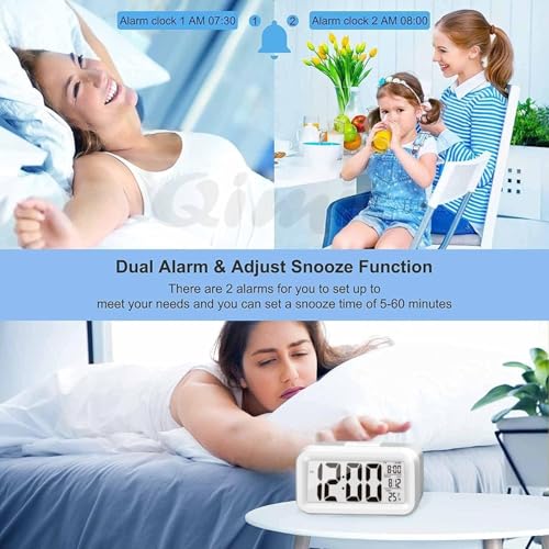 Image of Reacher White Digital Alarm Clock Table Clock for Students, Home, Office, Corporate with Automatic Sensor, Date & Temperature